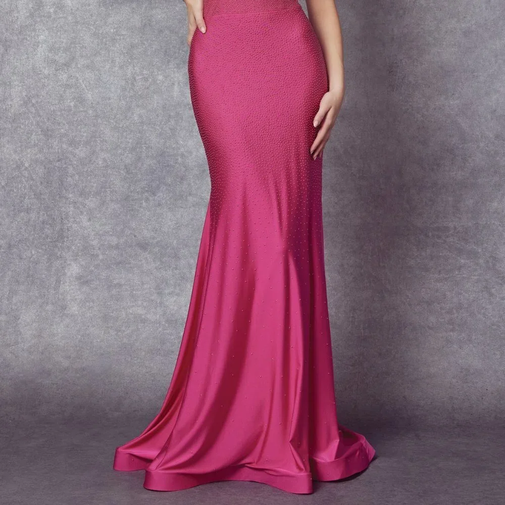 NEW OFF THE SHOULDER SLEEVELESS SHEATH DRESS EMBROIDERED WITH RHINESTONES JT 276 - Picture 6 of 9
